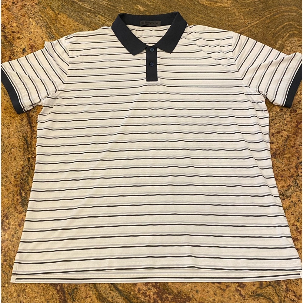G/Fore Striped perforated Polo XL. It is white, navy and gray. Very lightweight